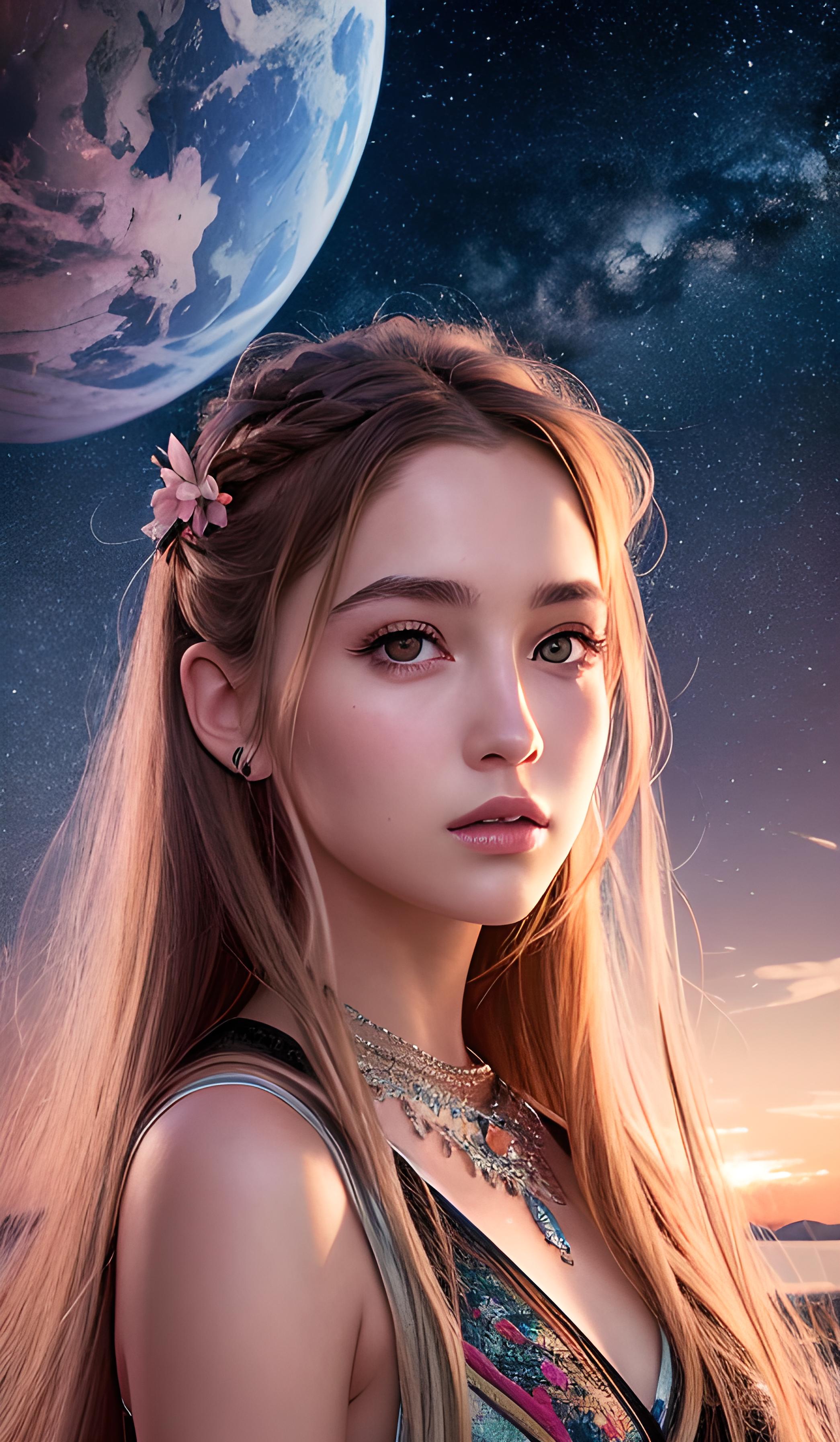 星空下的少女