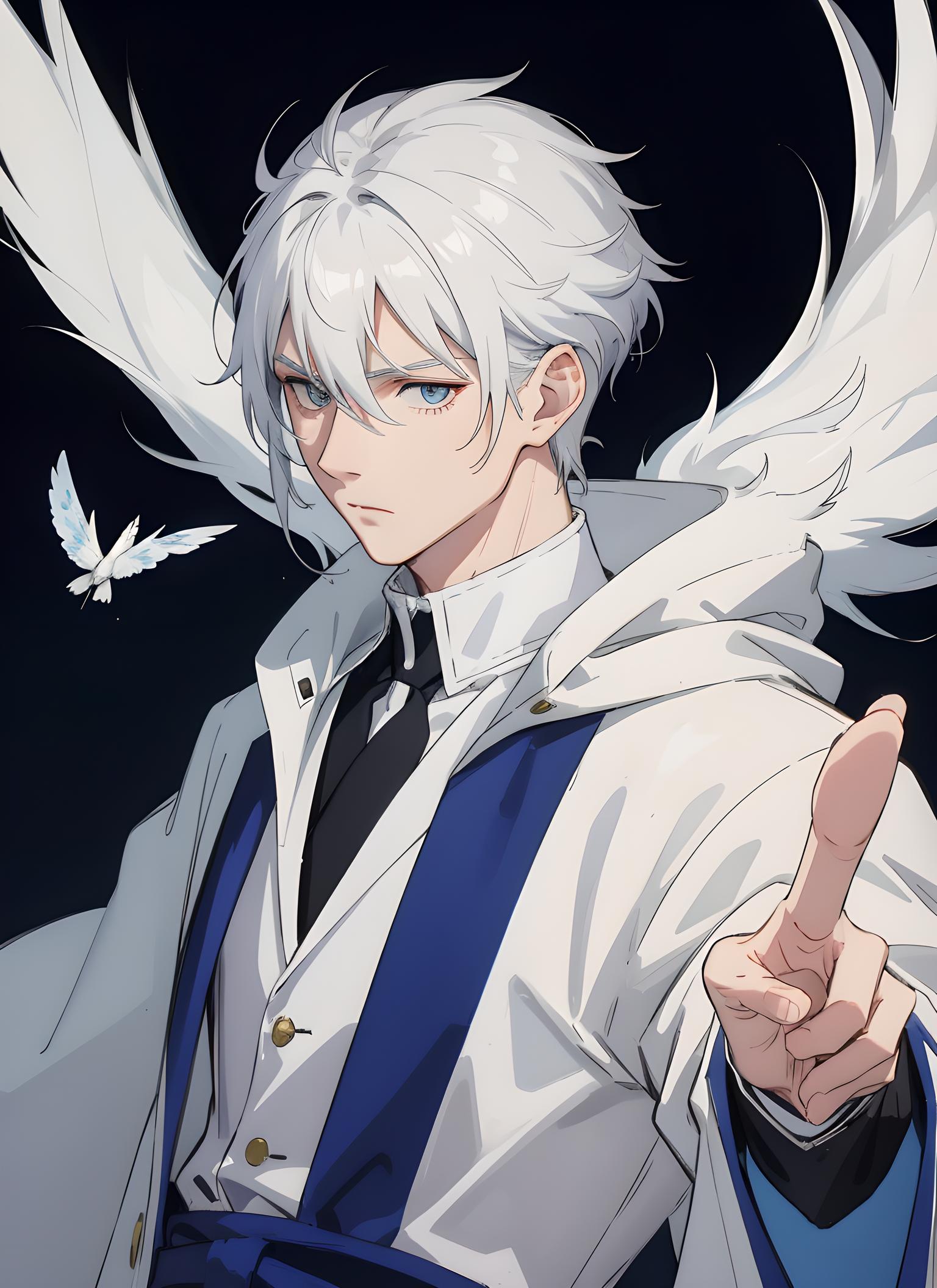 清冷感蓝白色长袍 少年翅膀天使