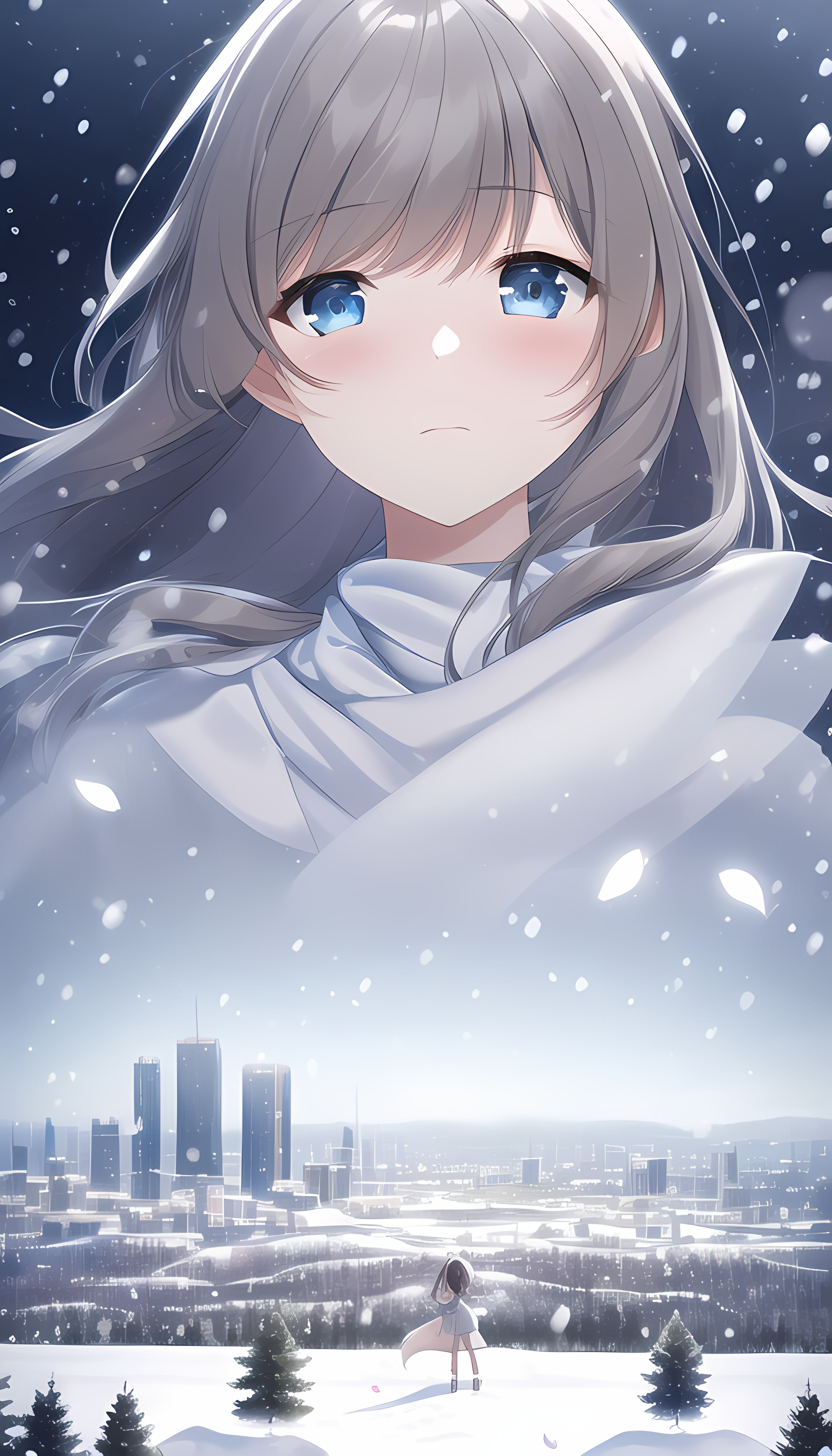 立冬眺望雪景的少女