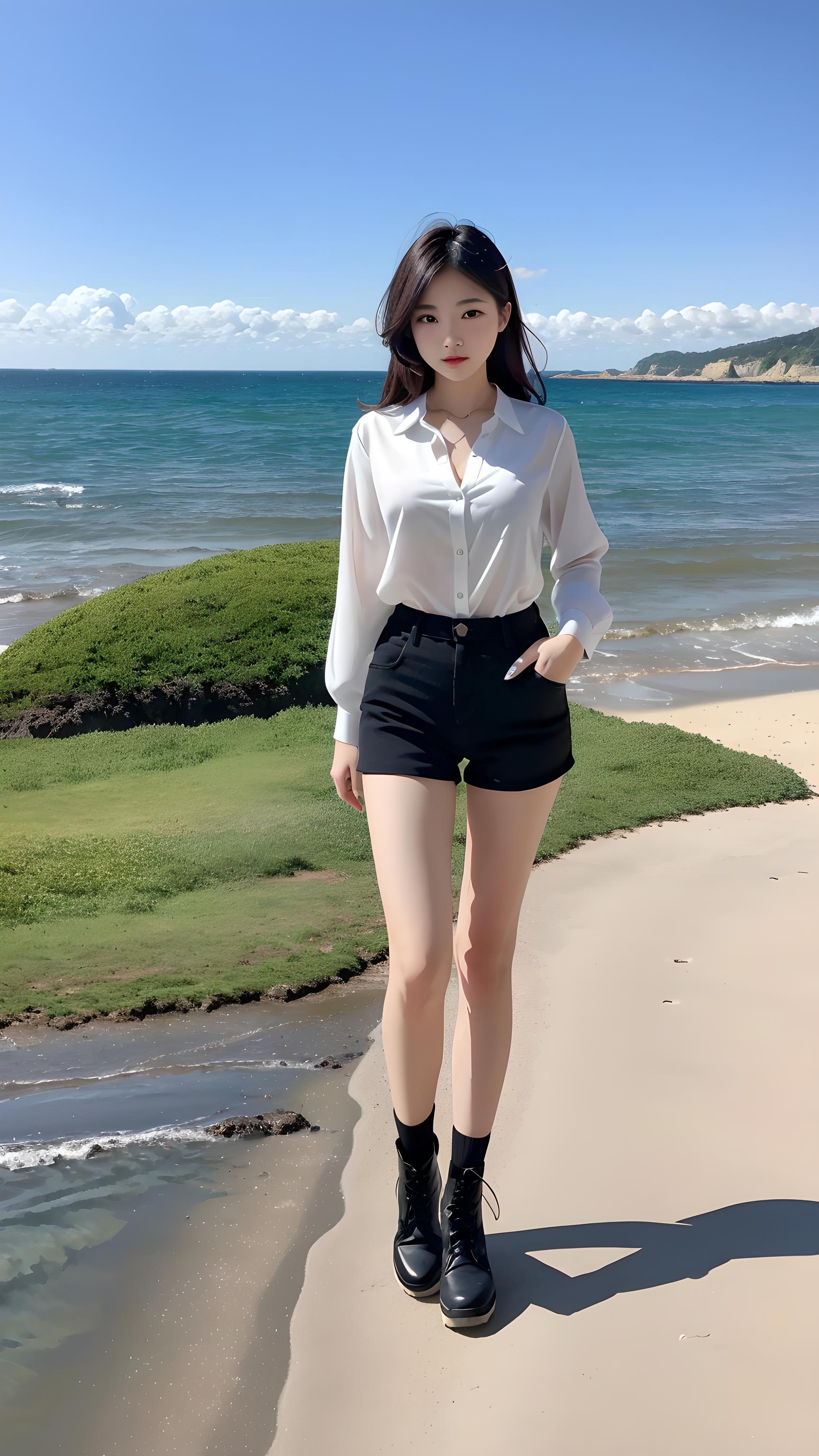 美女在海边