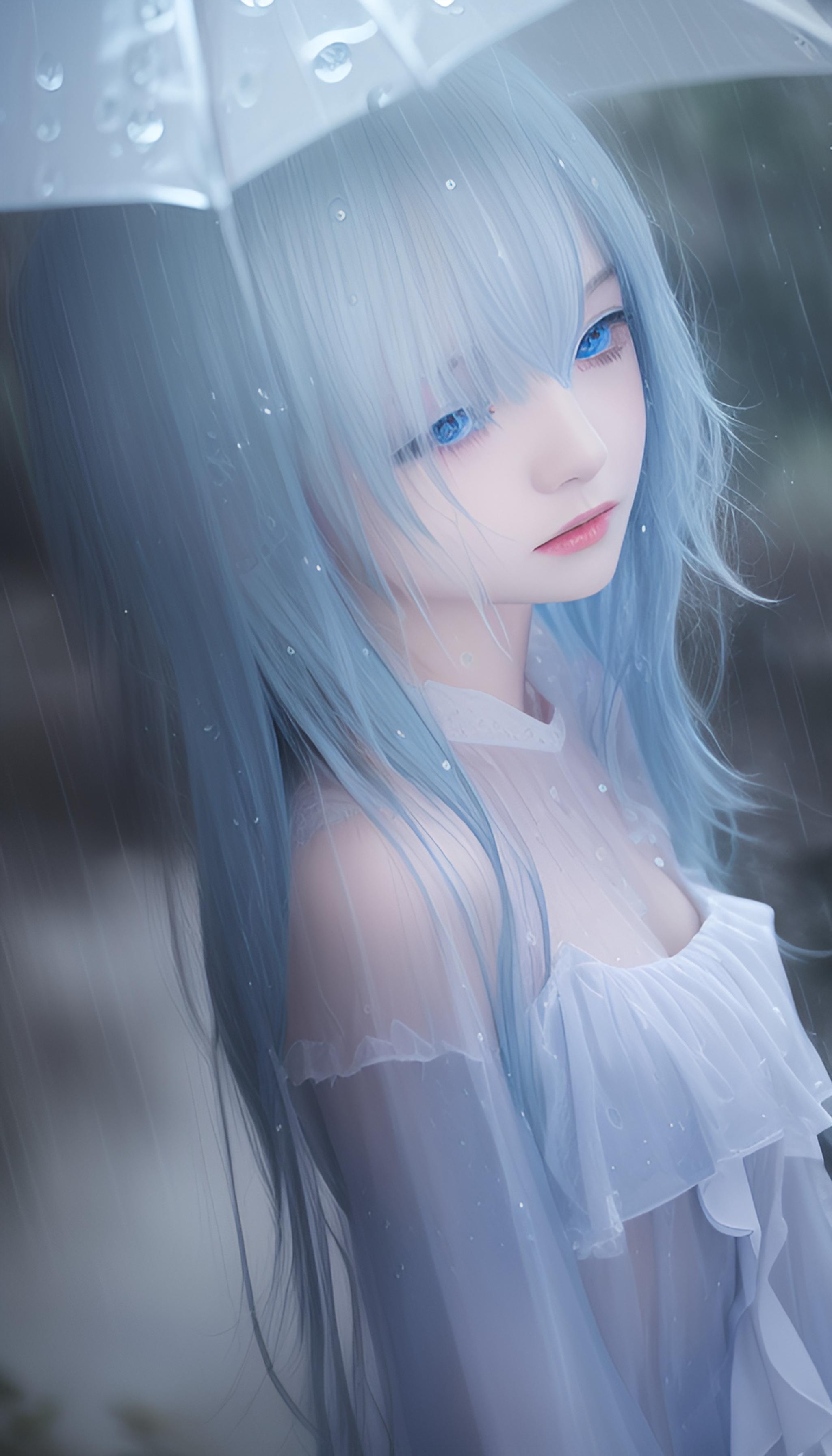 雨中的人少女