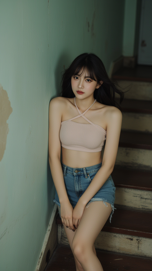 破洞牛仔短裤女孩