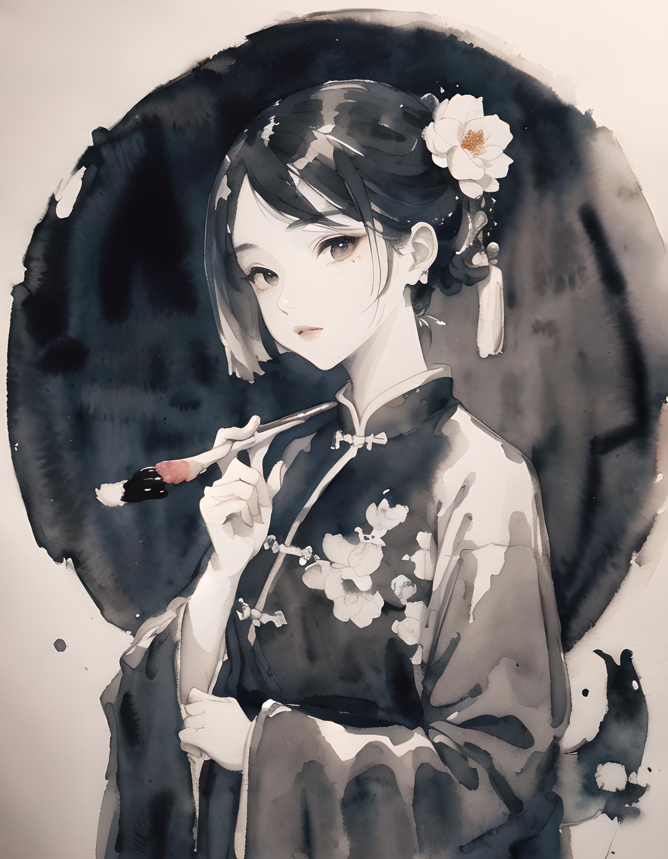 戴花古风美女