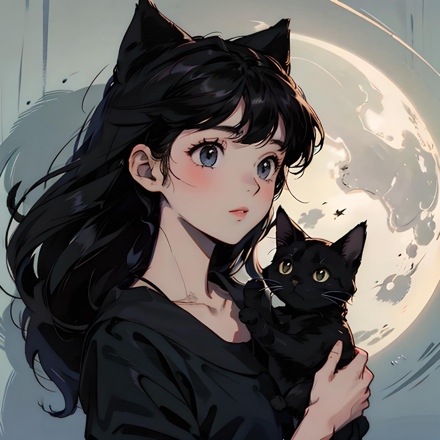 旧漫-猫少女与月