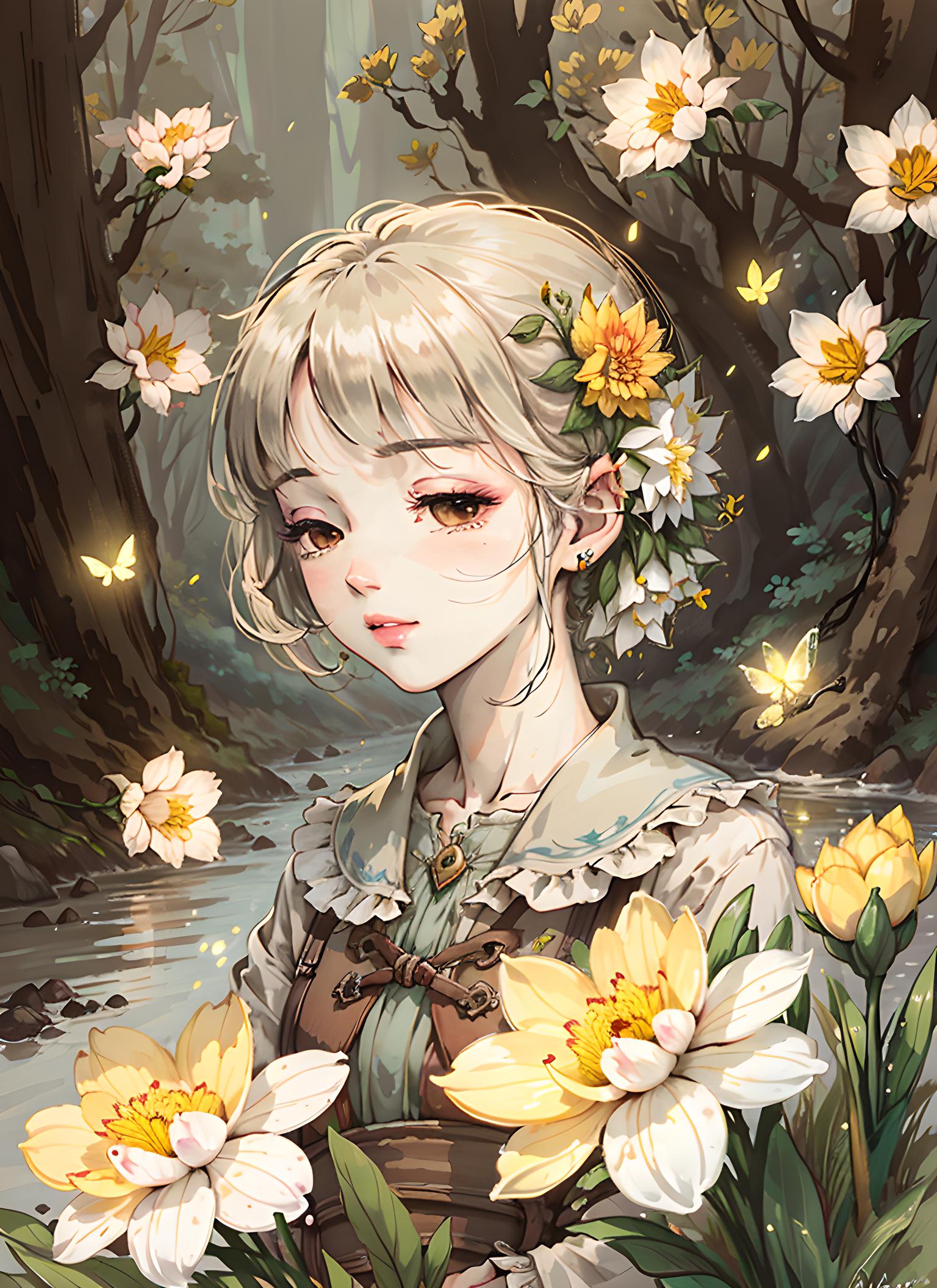 少女与花