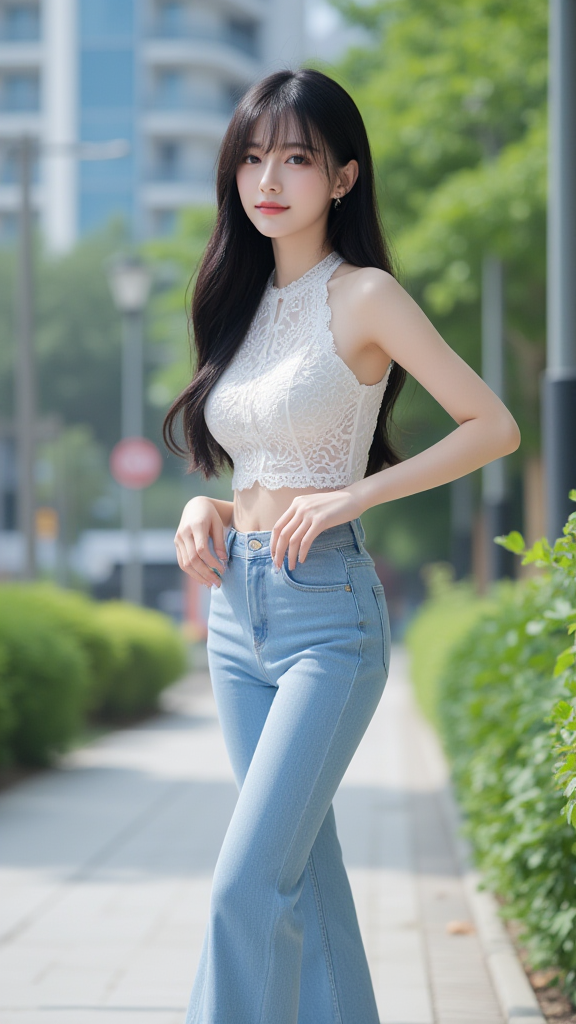 浅色牛仔裤女孩