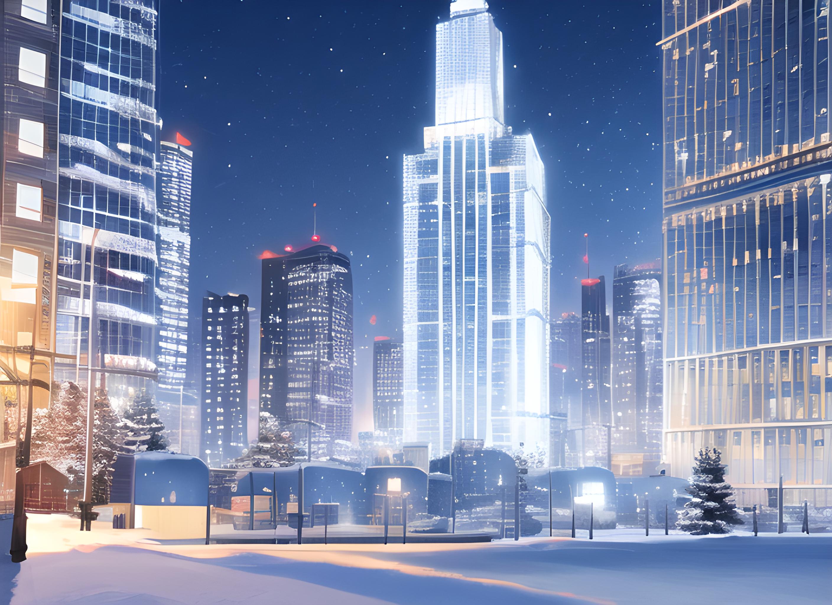 下雪的城市夜晚