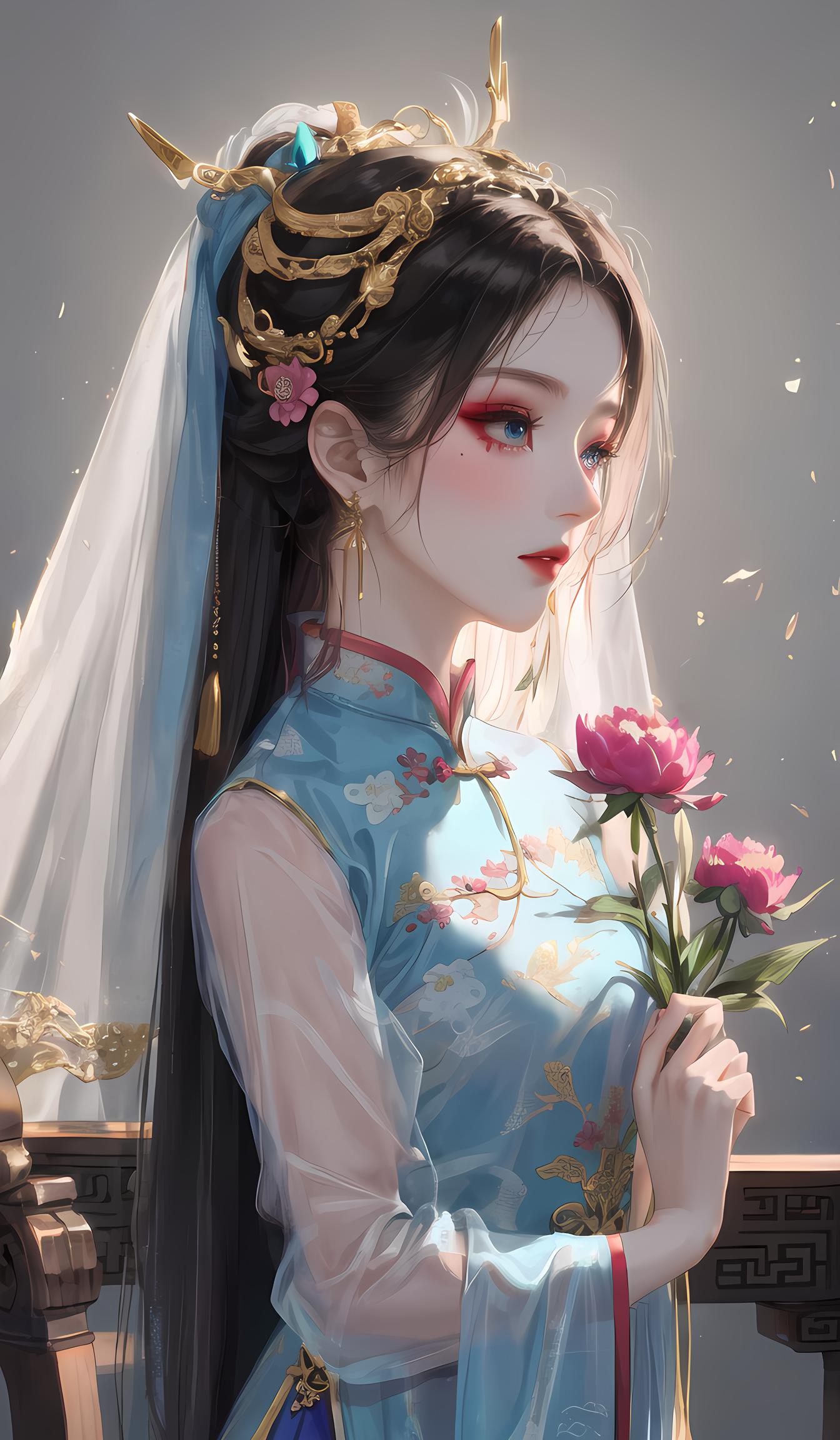 少女与花