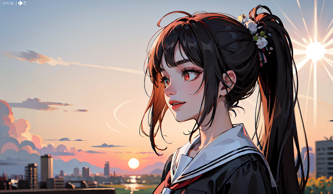 落日下的少女