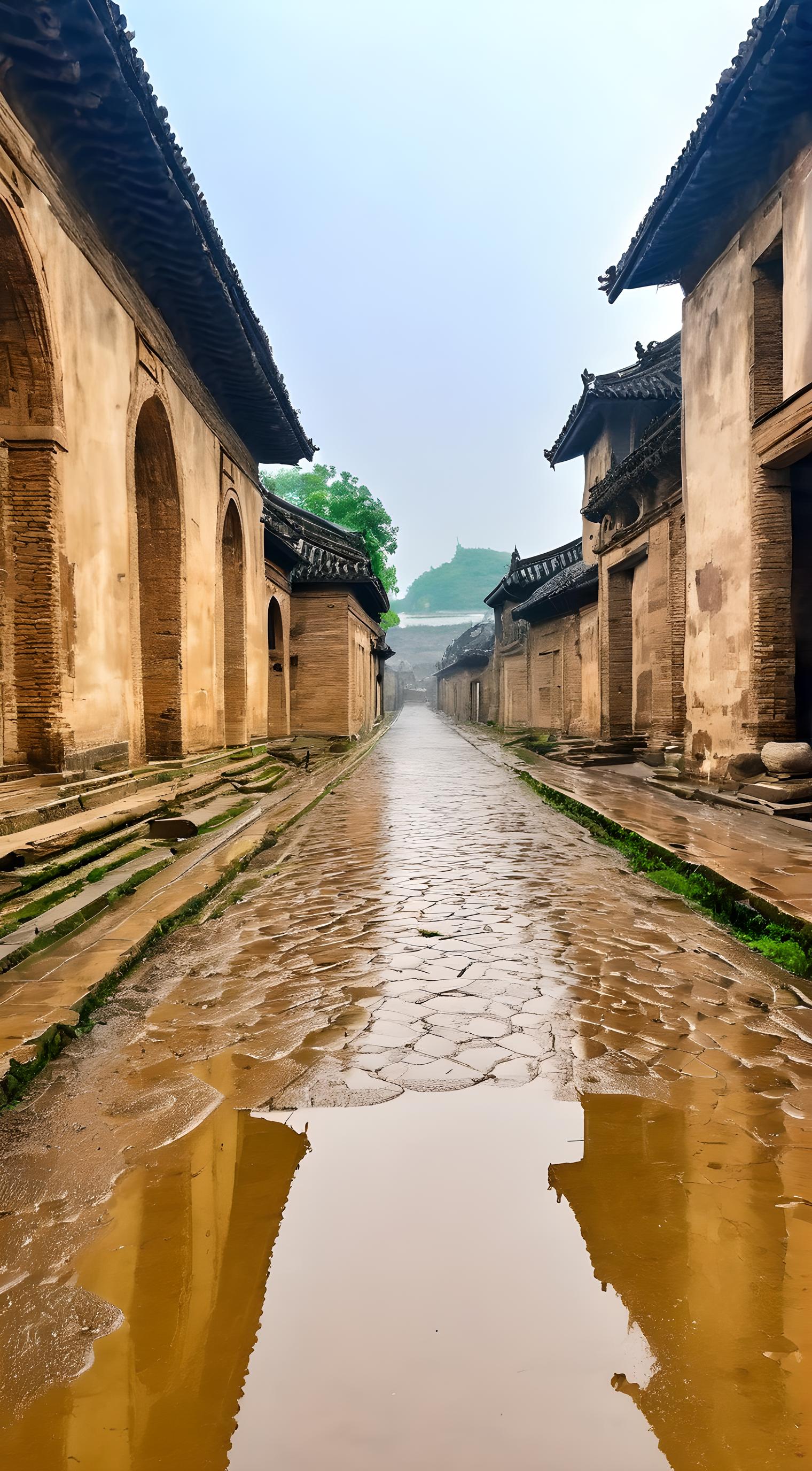 下过雨的古城街道