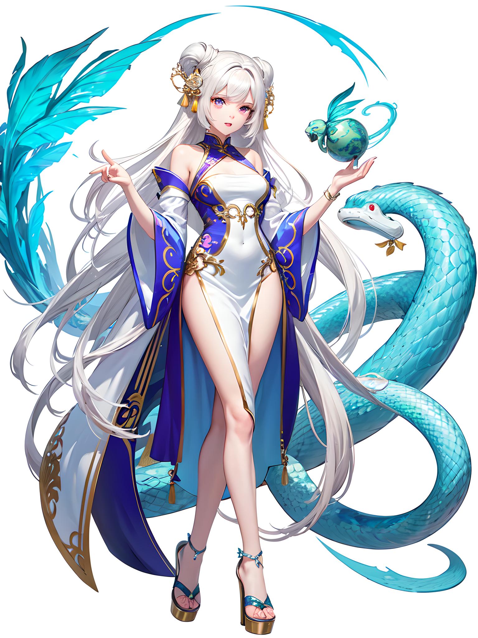 旗袍魔法女子，被蛇环绕