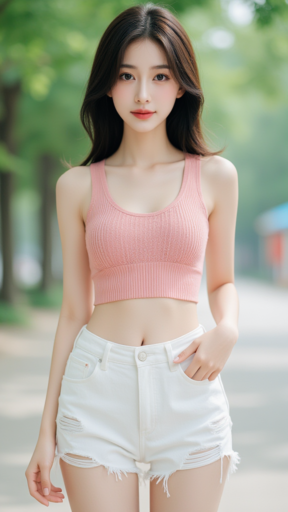 破边牛仔短裤女孩
