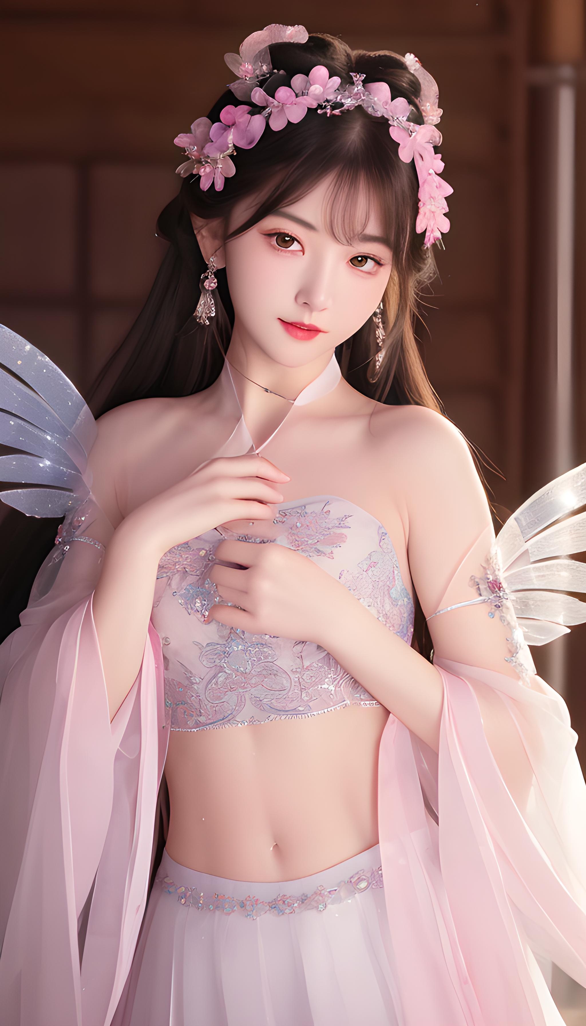 露肩绣花裹胸露脐百褶裙