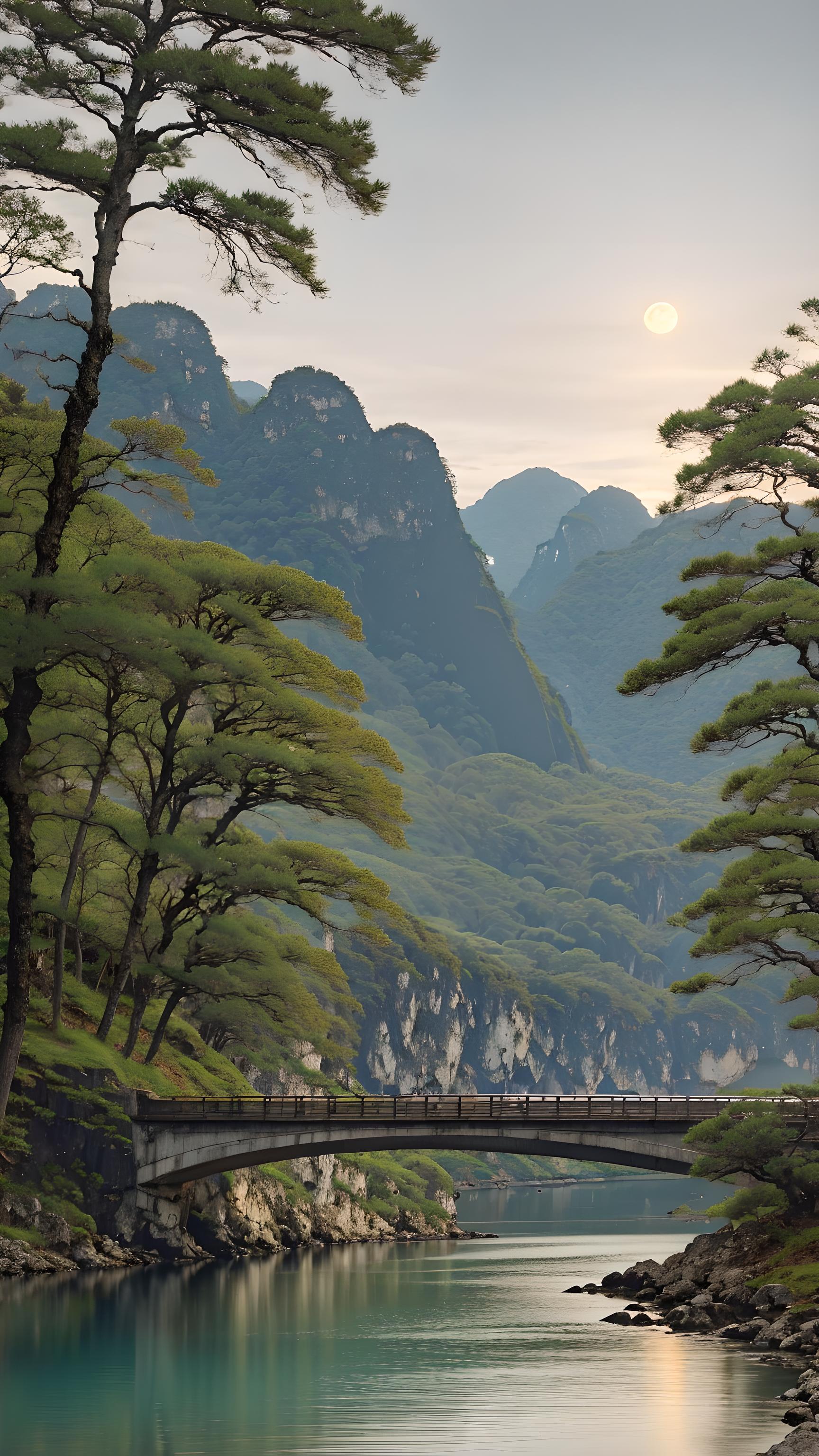 小桥山峰湖水