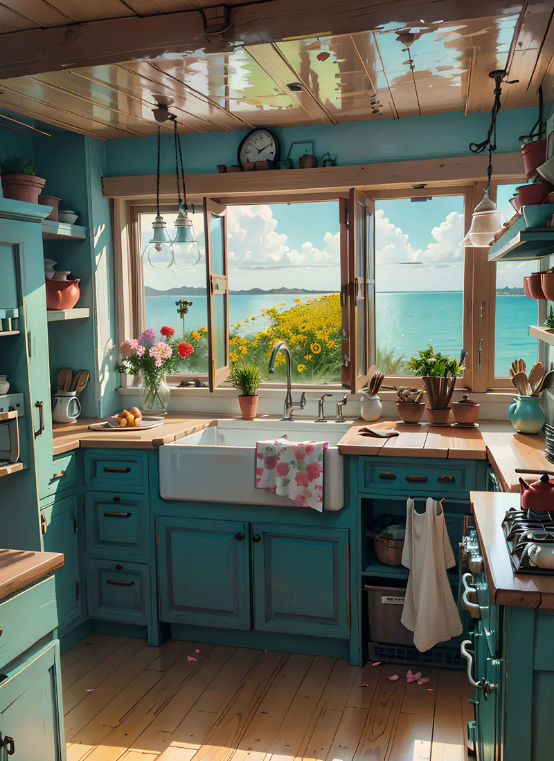 海边，厨房