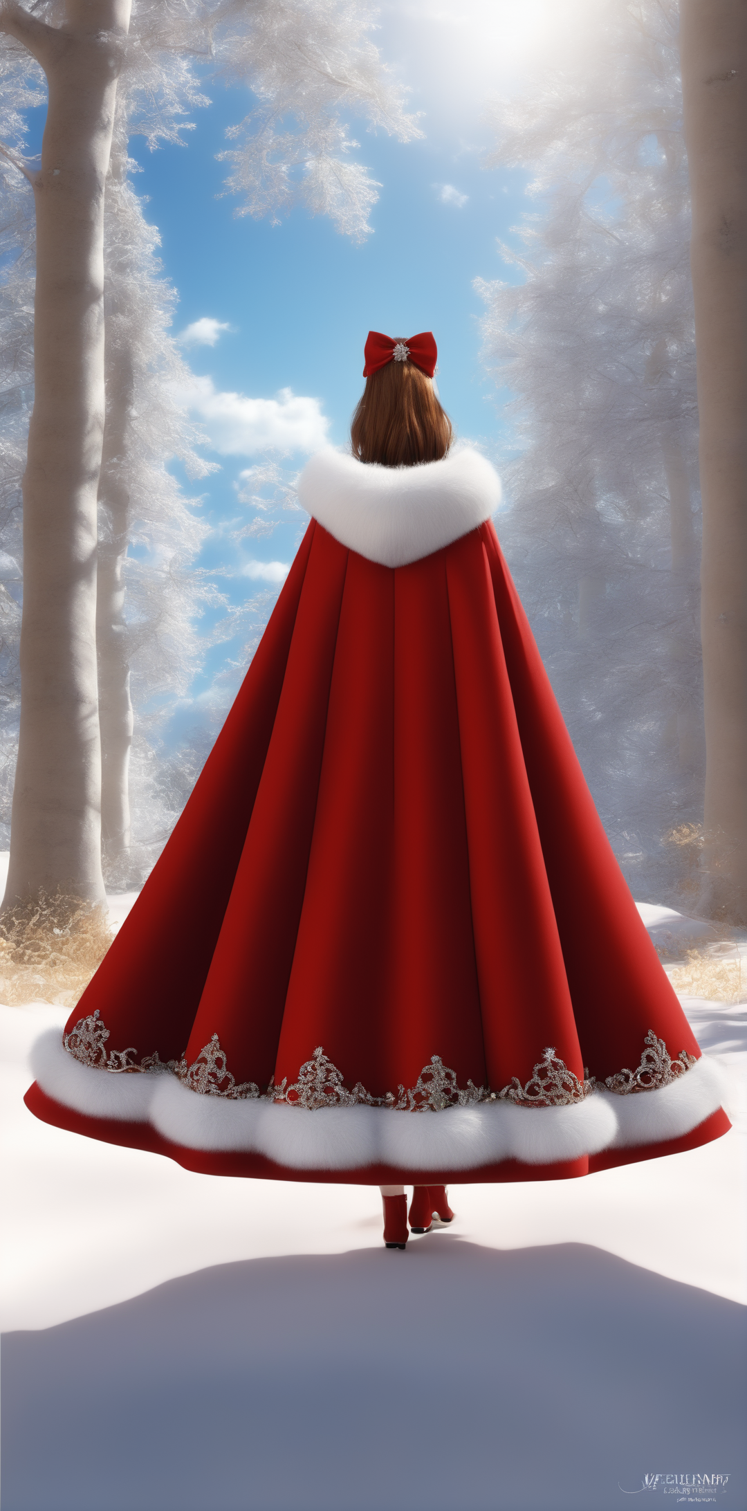 雪地里披着红色貂绒大披风的女孩3