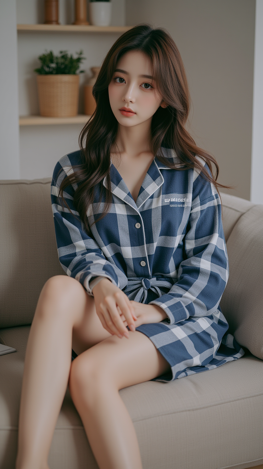 格子睡衣女孩