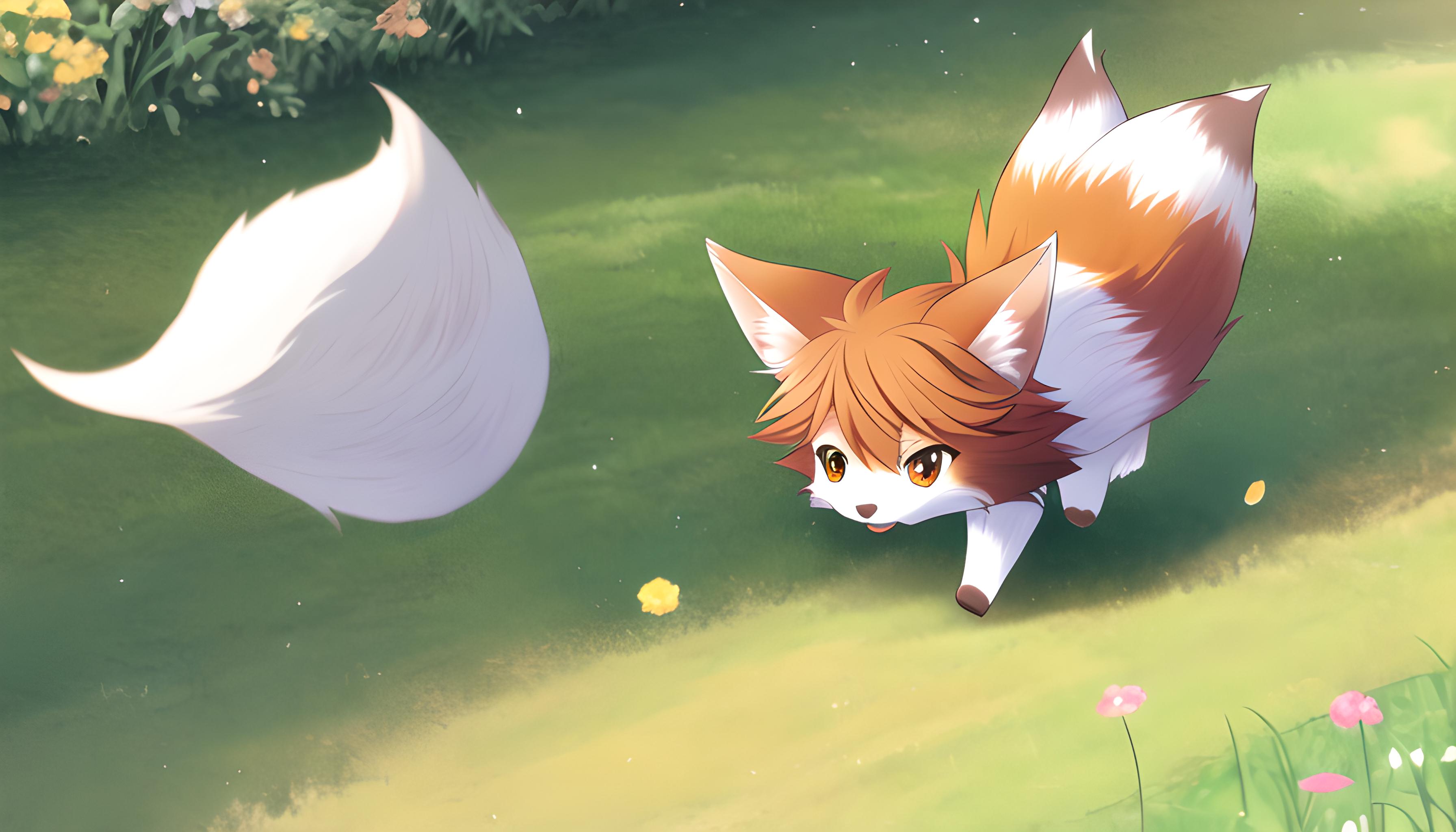 小狐狸在草源上奔跑