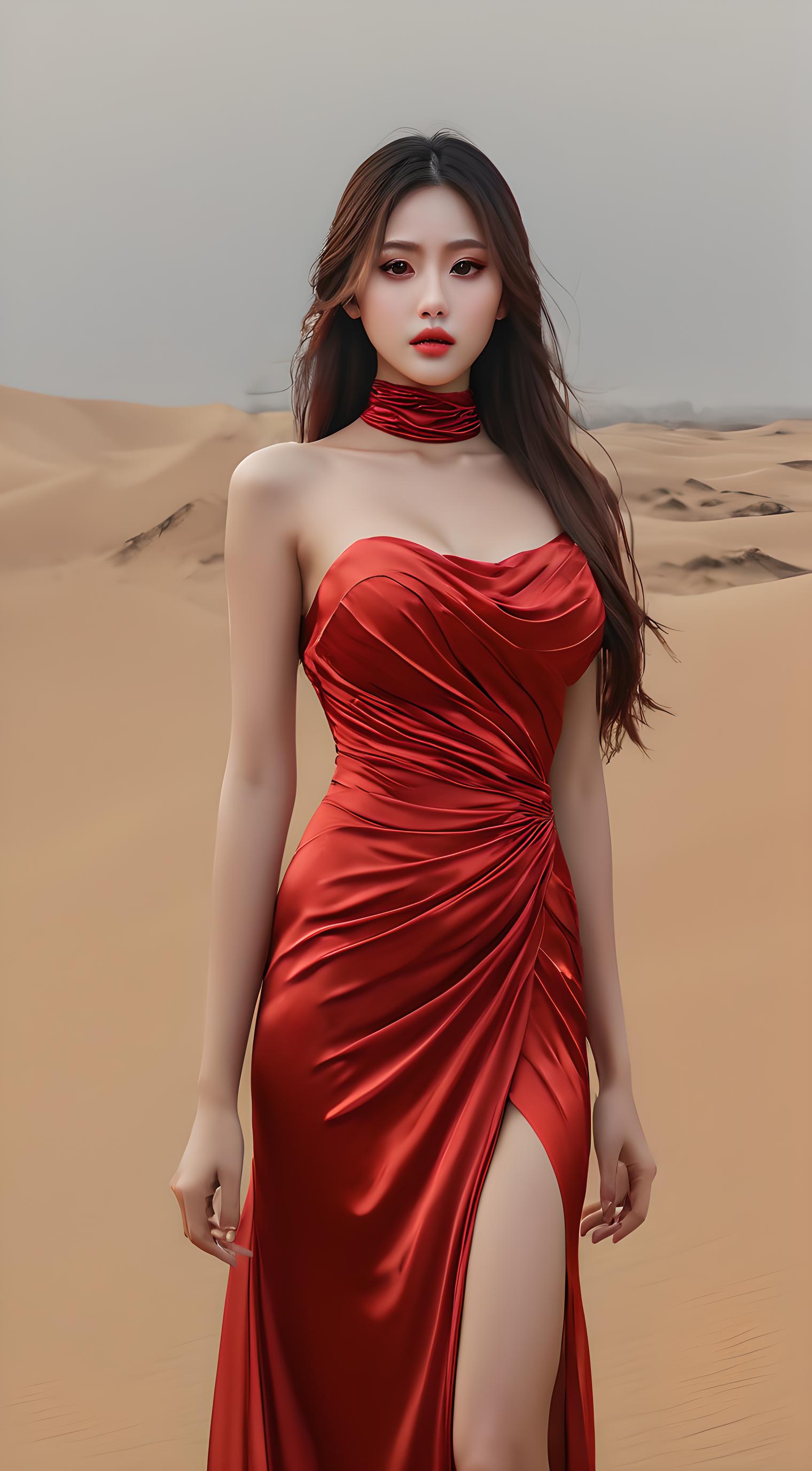 沙漠红裙女孩