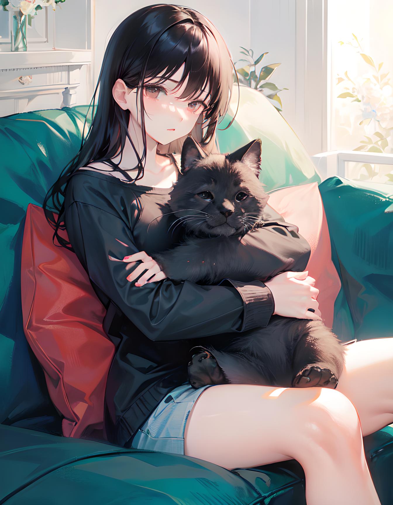 抱猫少女