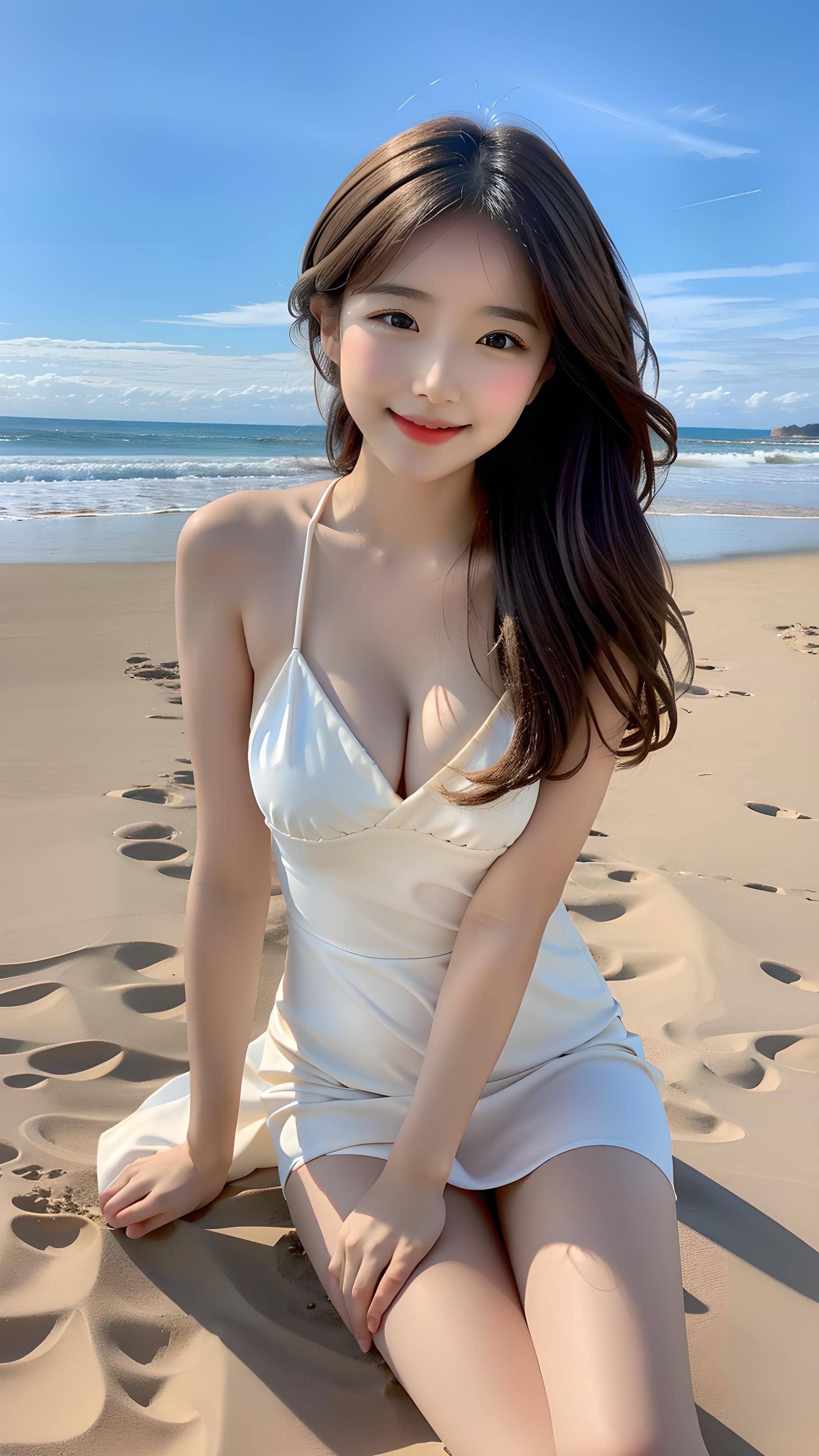 在海边吹风的美少女