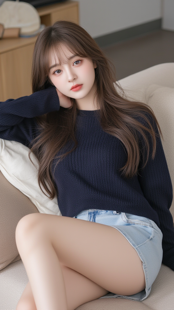 蓝色毛衣女孩