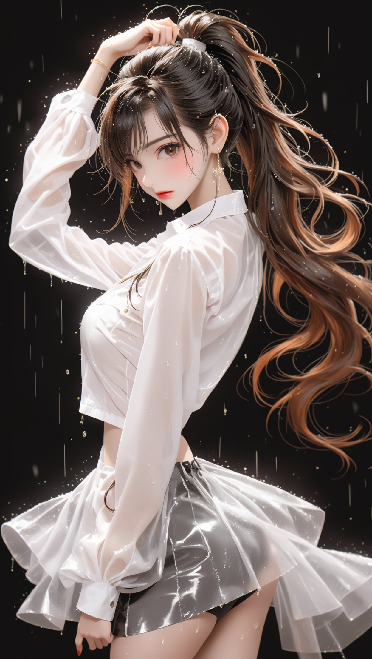 淋着雨的少女