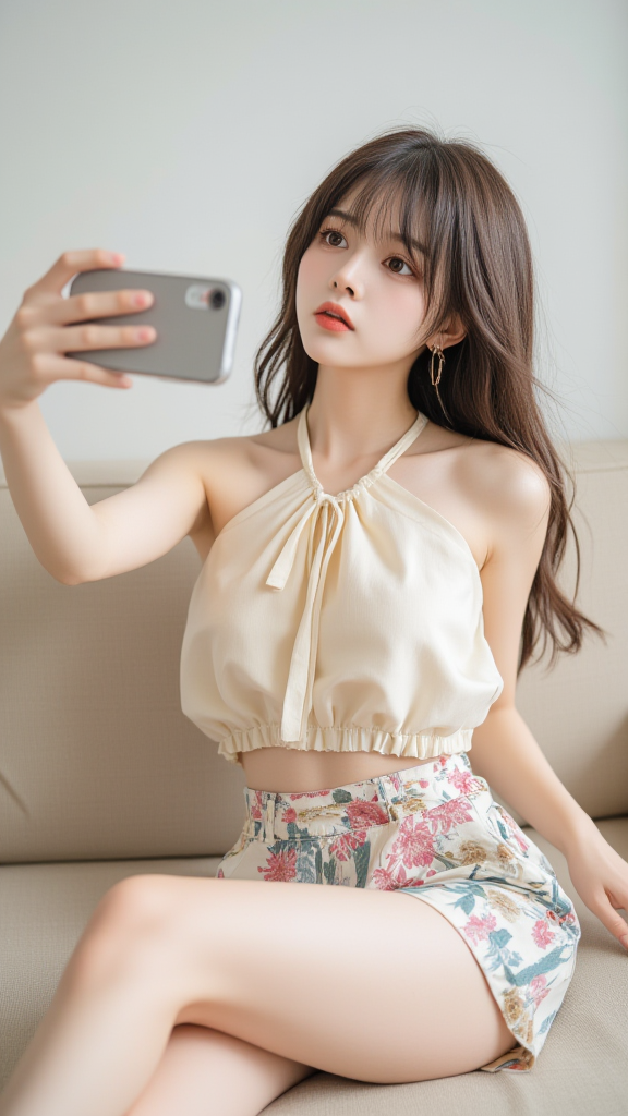 碎花短裤女孩