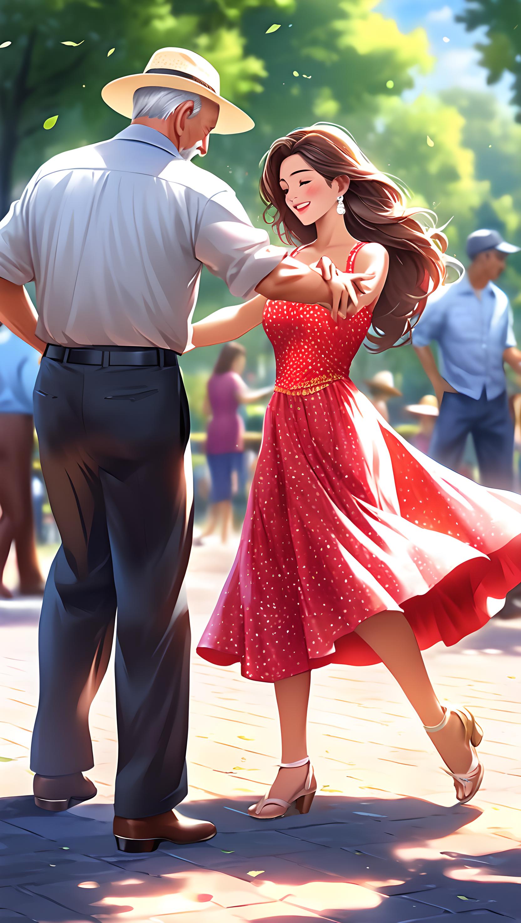 爱心女孩教老人跳舞