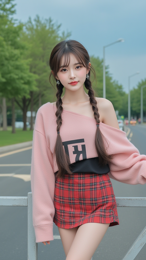 格子短裙女孩