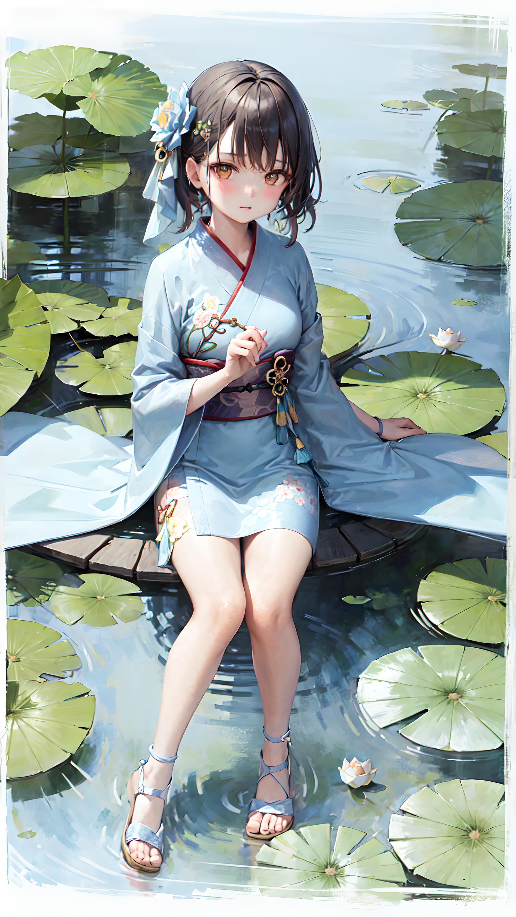 穿着蓝色汉服少女