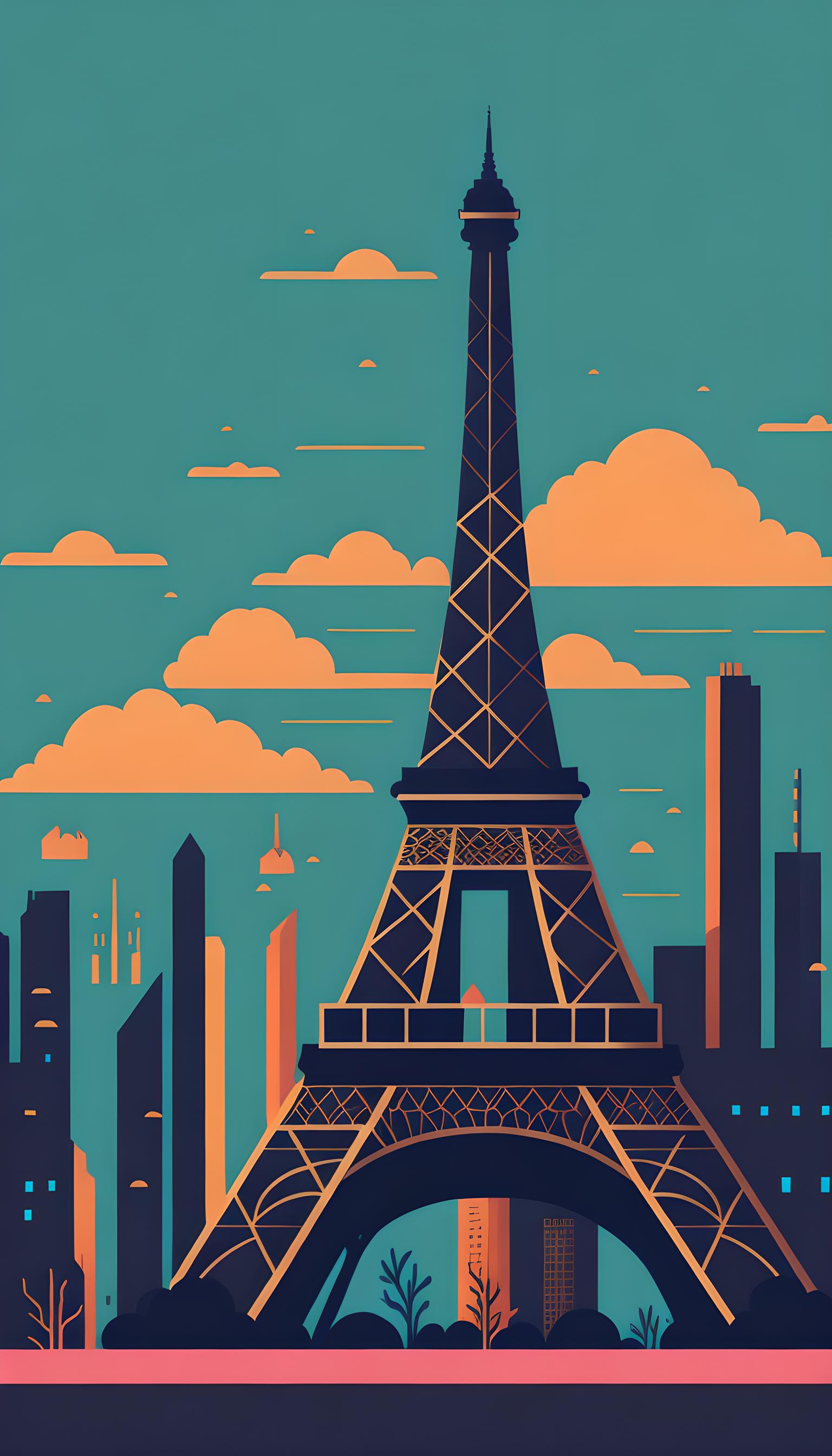 城市小插画-巴黎 埃菲尔铁塔