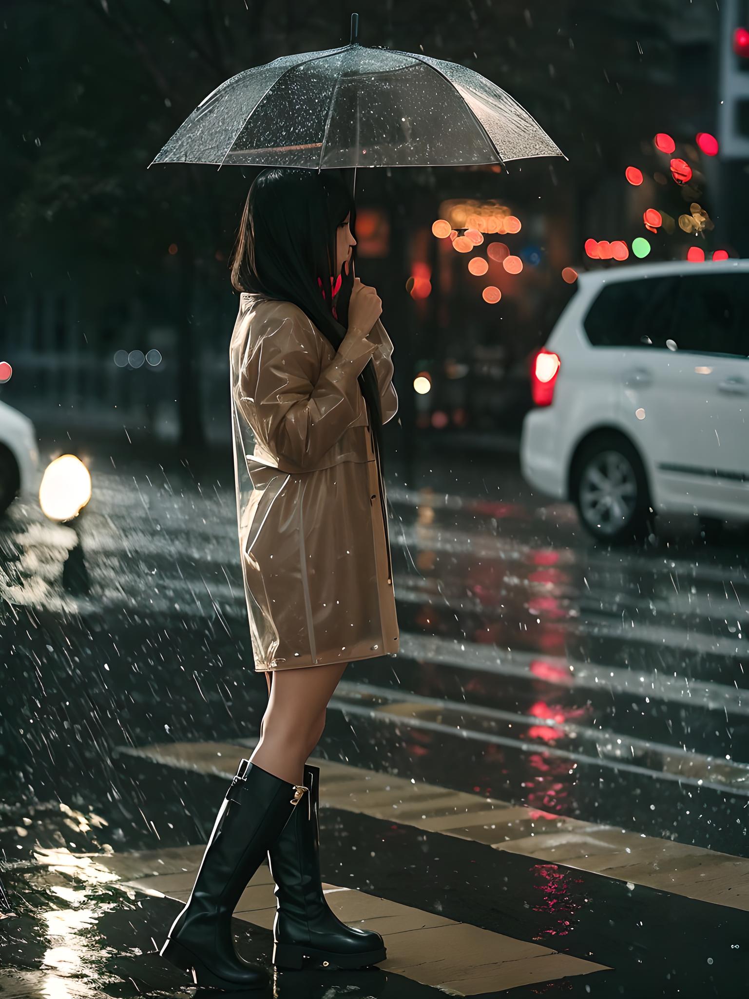 忧郁伤感雨天美女