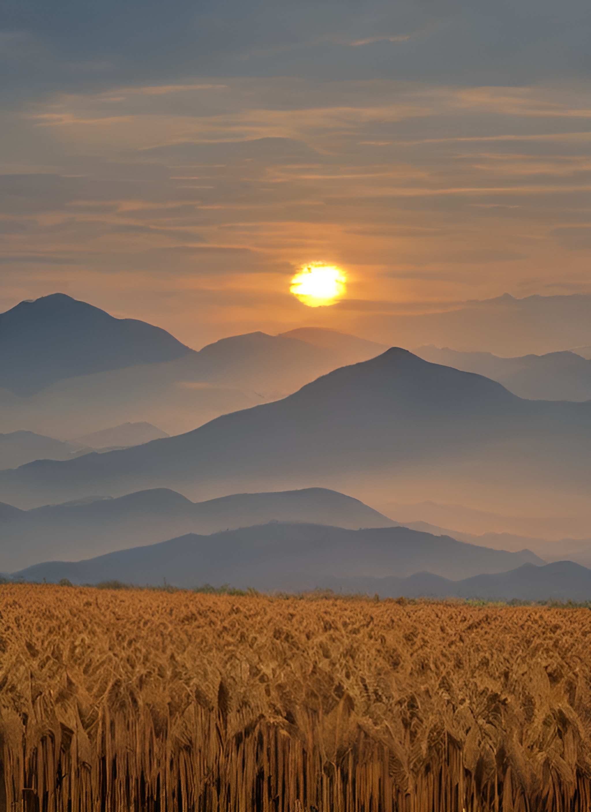 夕阳下的麦田