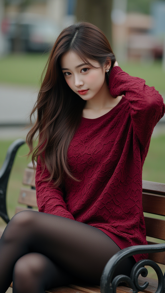 公园长椅上坐着的女孩