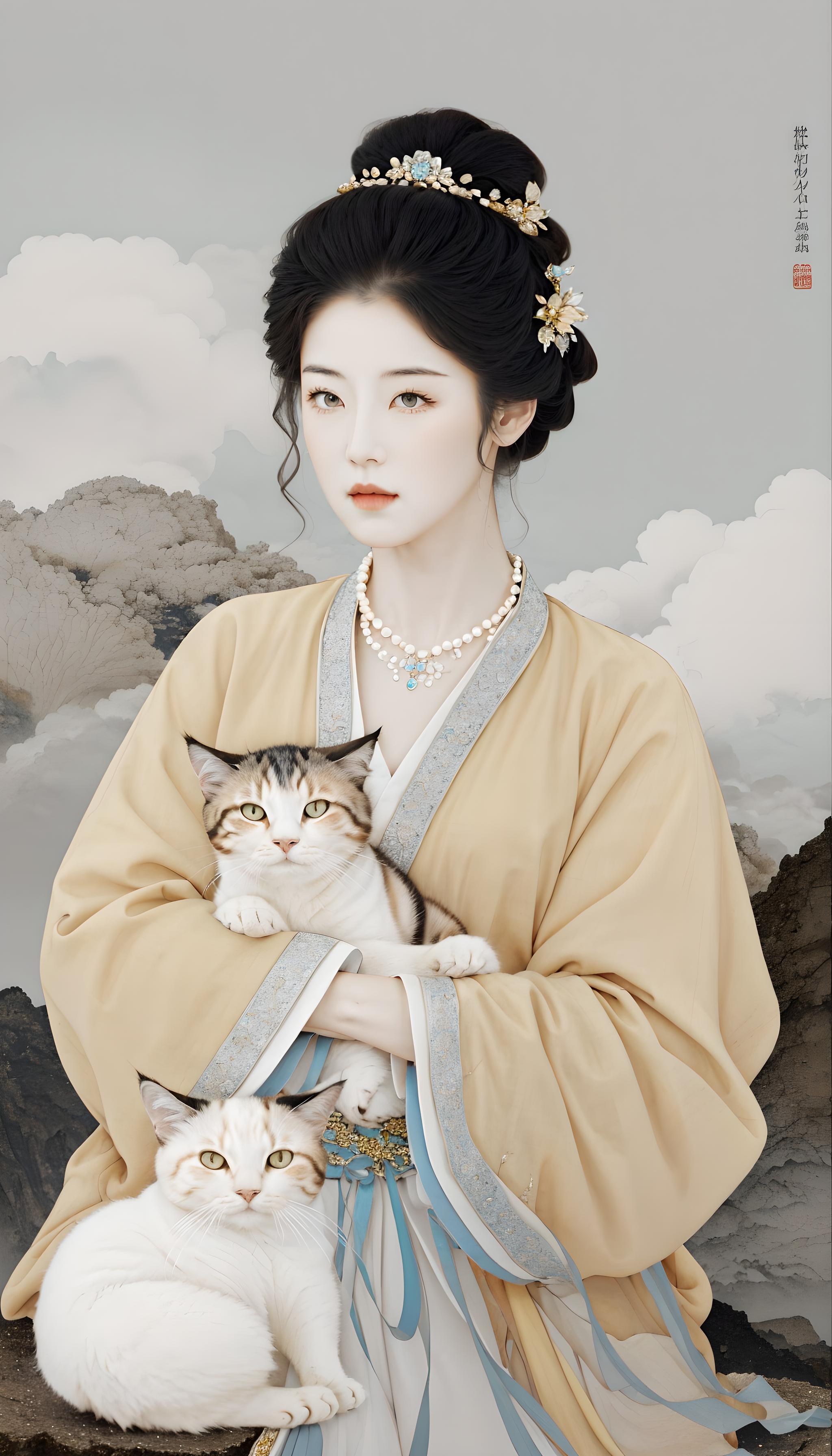 抱着猫的女子