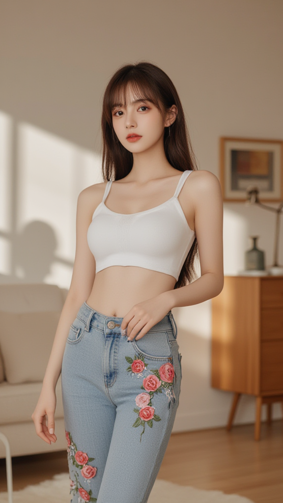 刺绣牛仔裤女孩