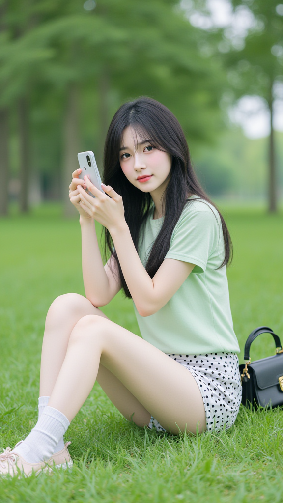 波点短裤女孩