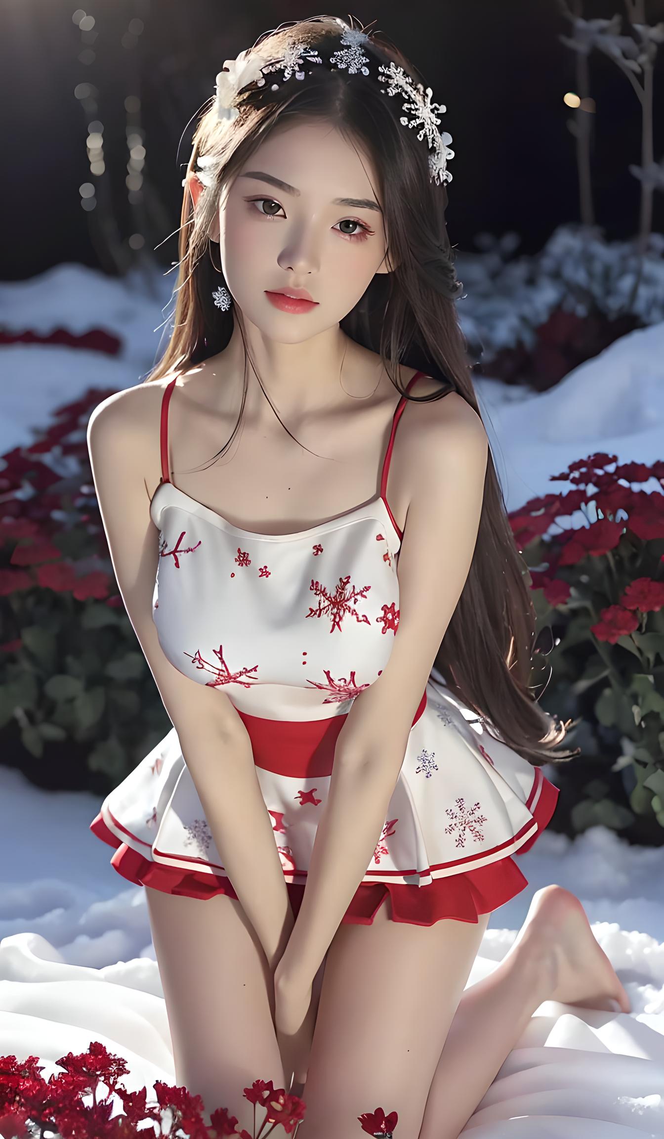 雪地红裙