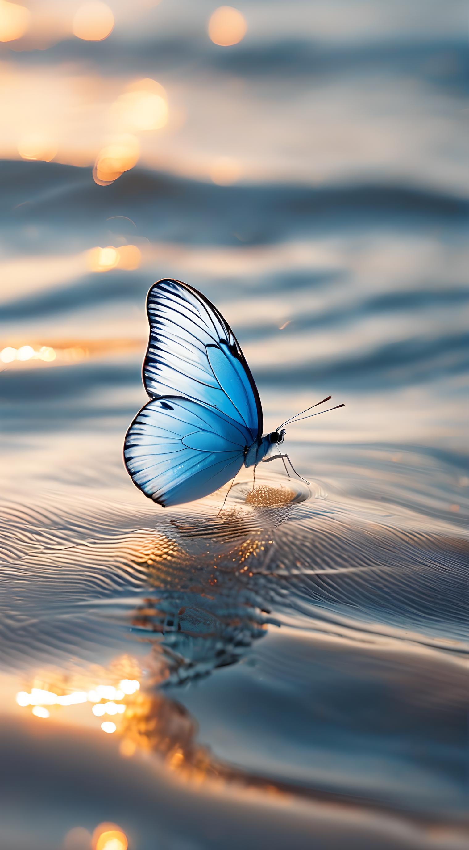 水面上喝水的蝴蝶