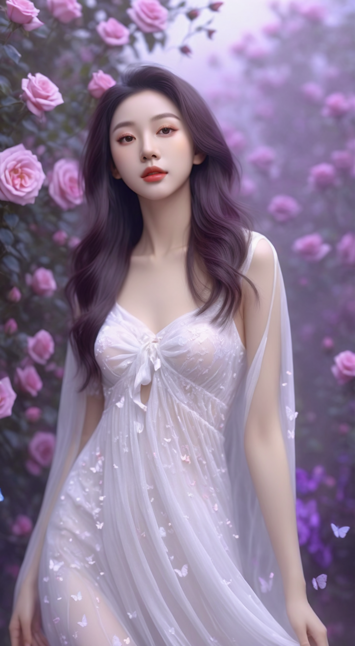 对比与反差·紫花白裙美女