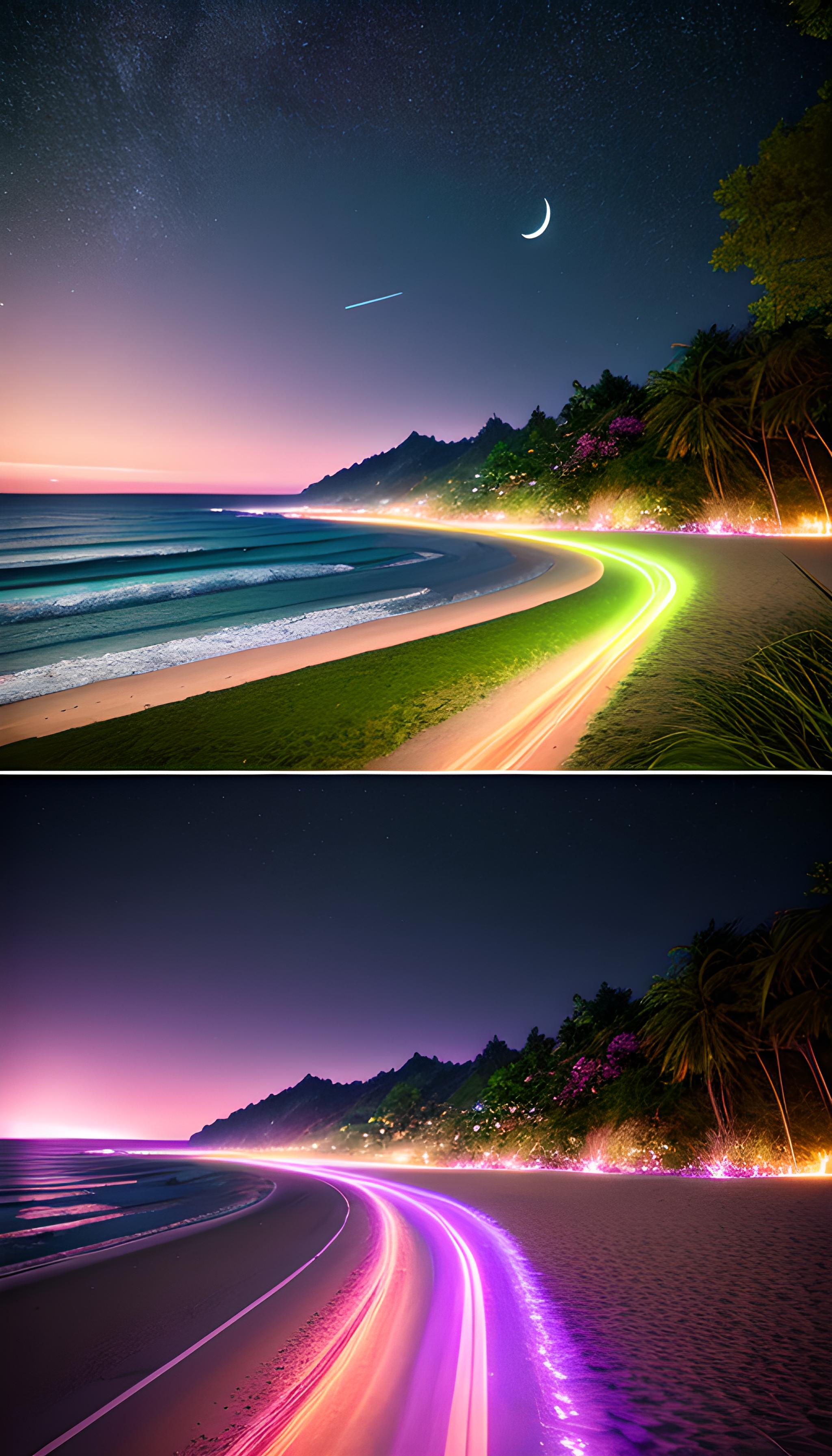 夜色海滩两个场景