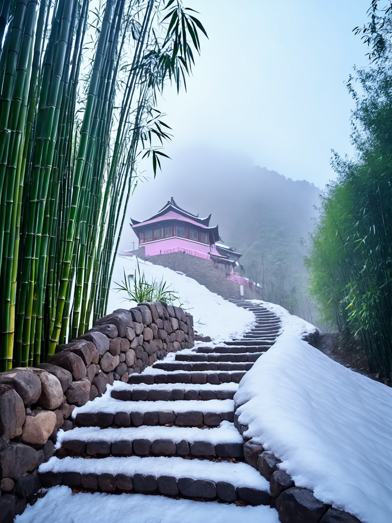 下雪竹林