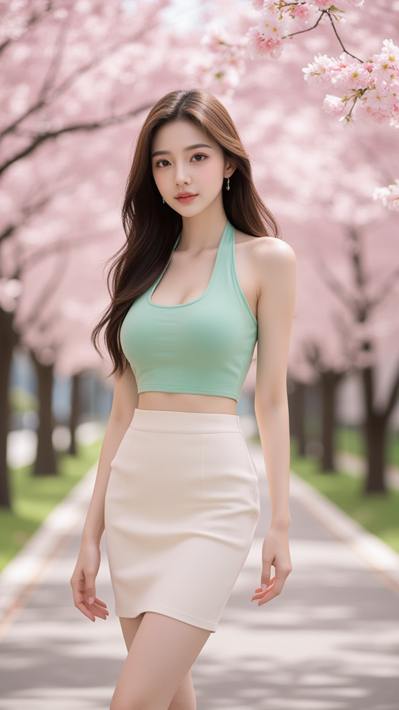 樱花树下女孩