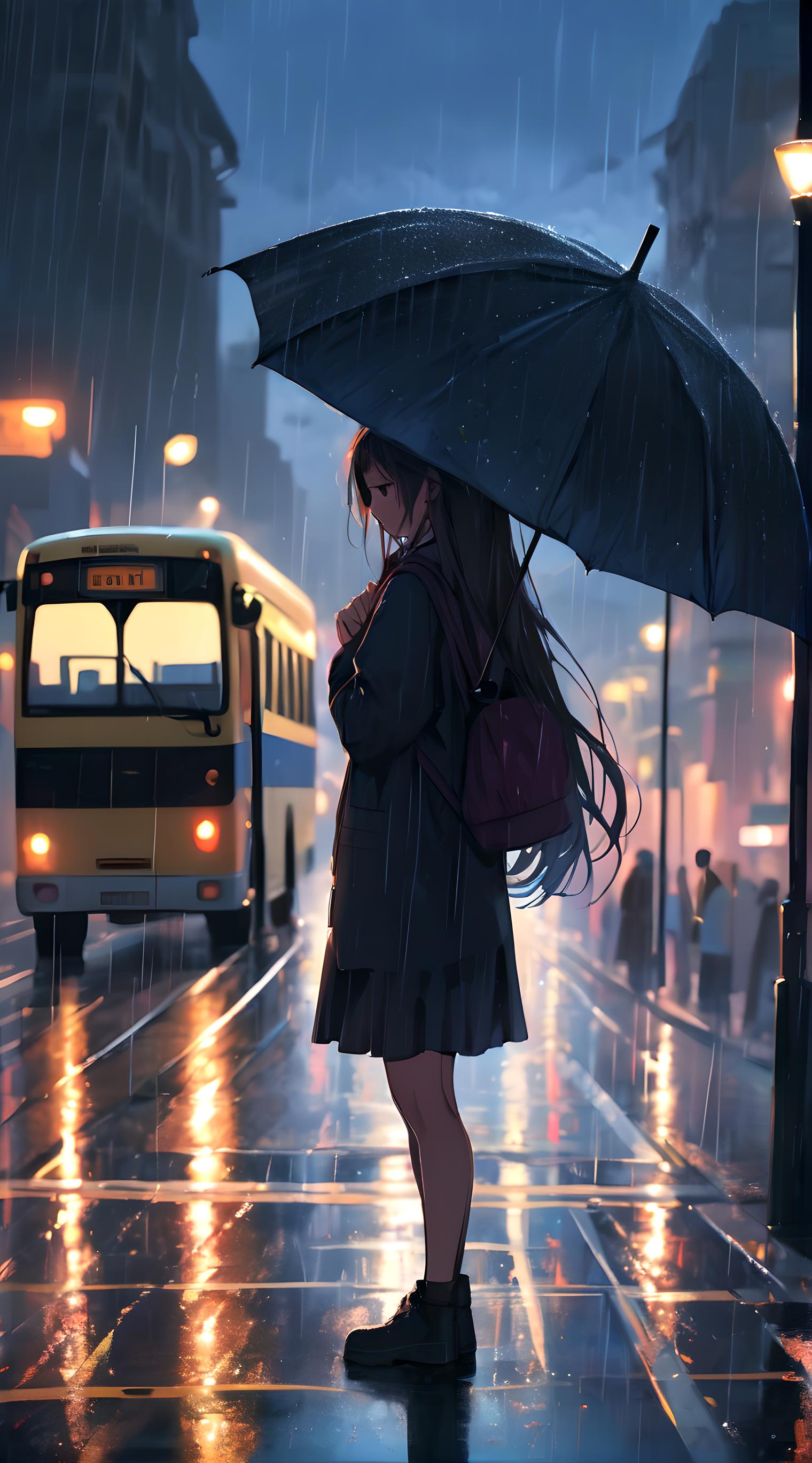 雨夜街道女孩