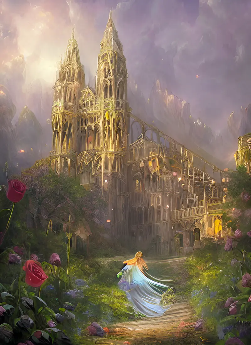 华丽的水晶宫殿，欧式风格，俯瞰，童话，玫
