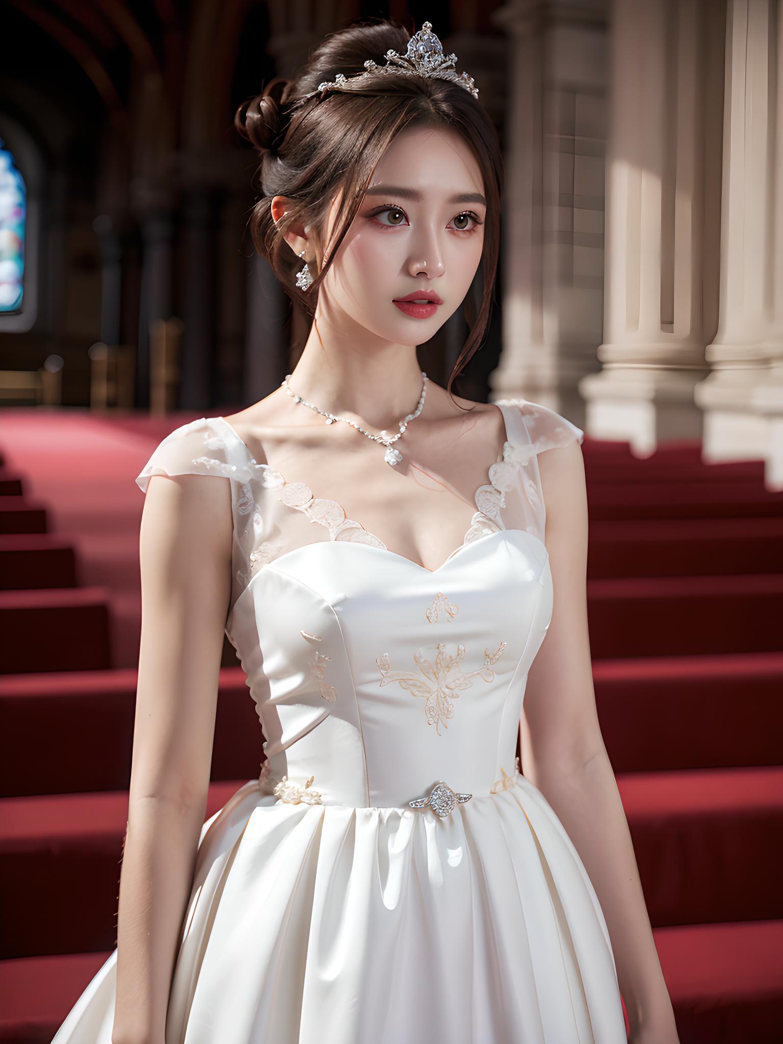 中国女孩在教堂的婚纱照
