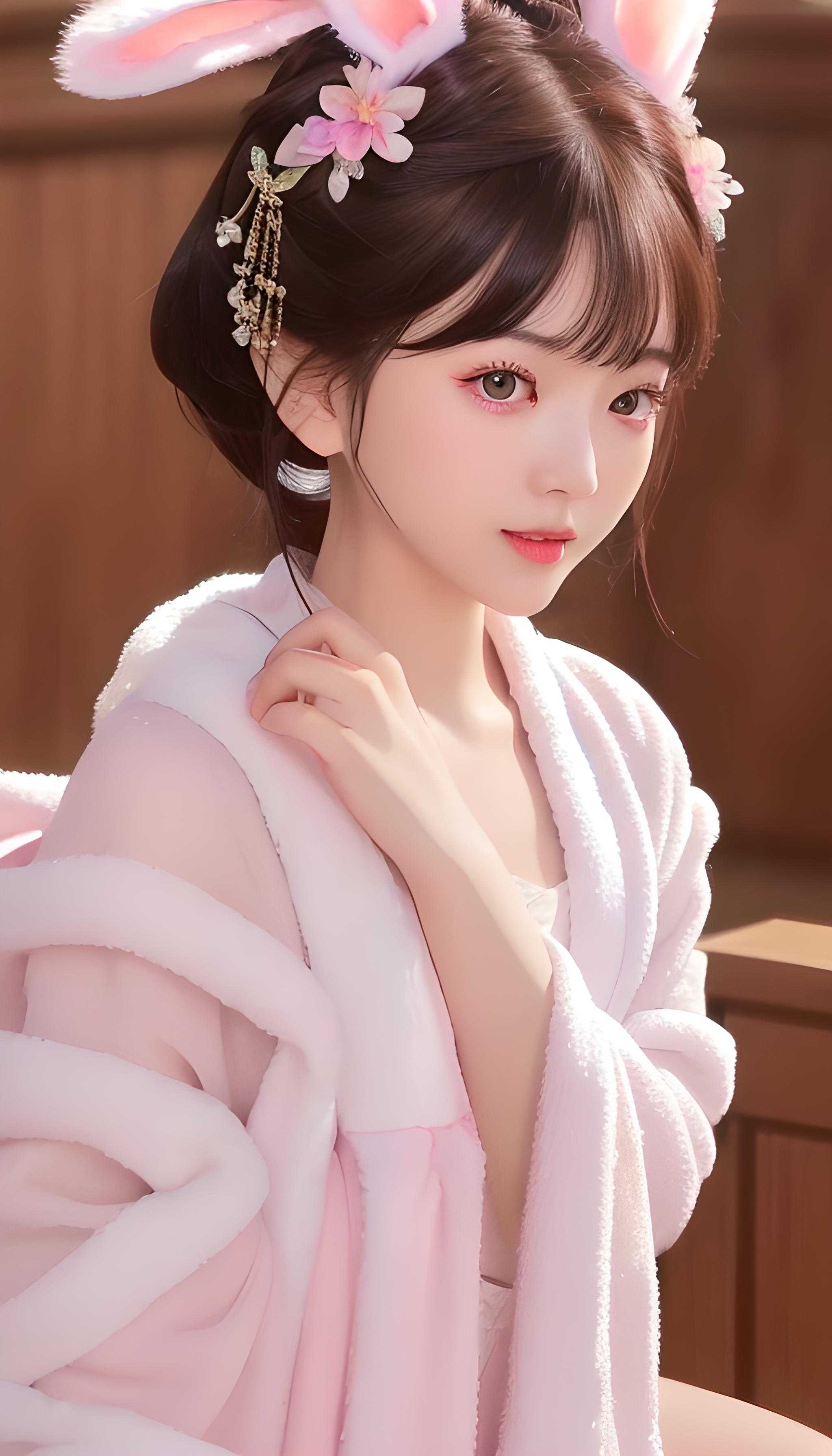 兔兔没我可爱浴袍甜美少女