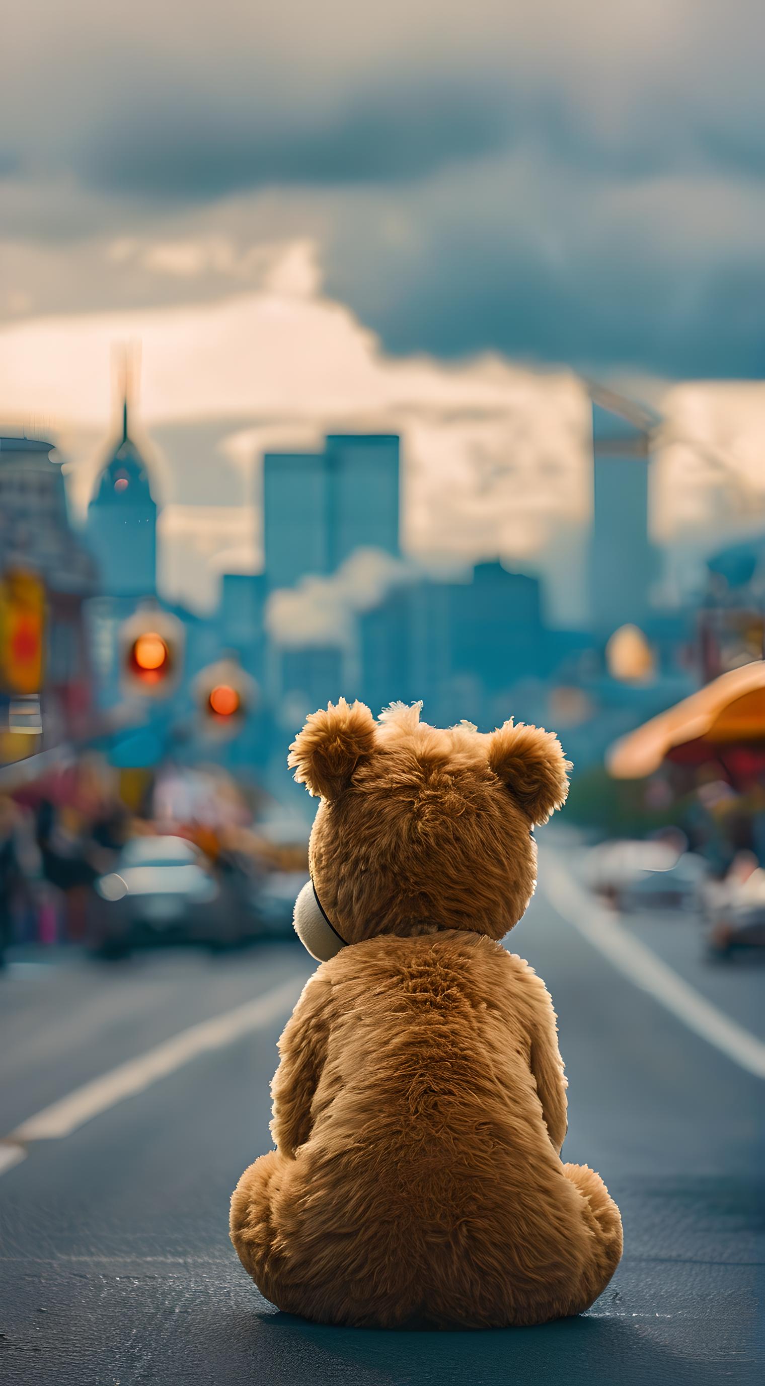 坐在马路中央的玩具熊