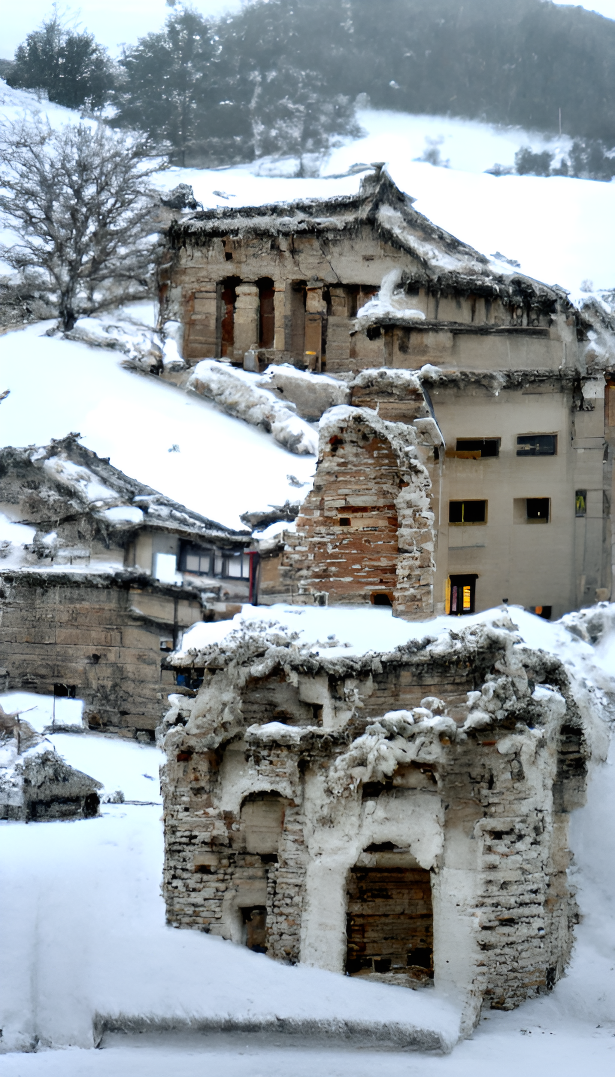 雪景，古堡，遗址